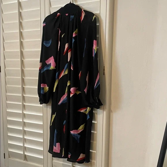 Gracia Button Down Black Dress with Vibrant Multicolor Accents - Picture 6 of 7